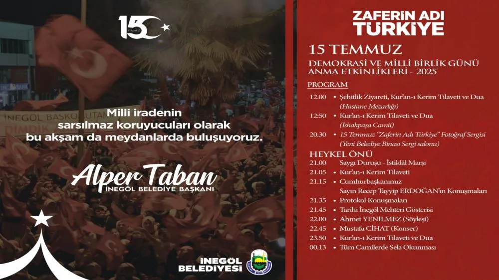 İnegöl Belediyesinden 15 Temmuz programlarına davet!