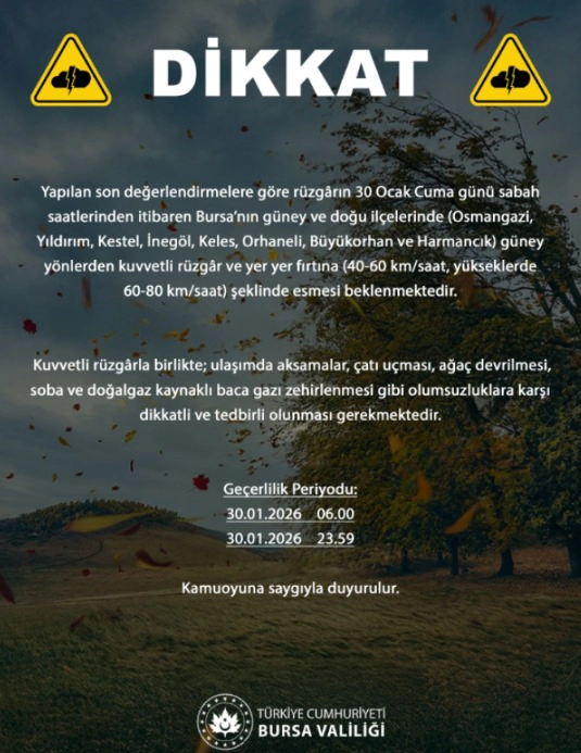 Bursa Valiliği’nden İnegöl Dahil 8 İlçeye Fırtına Uyarısı